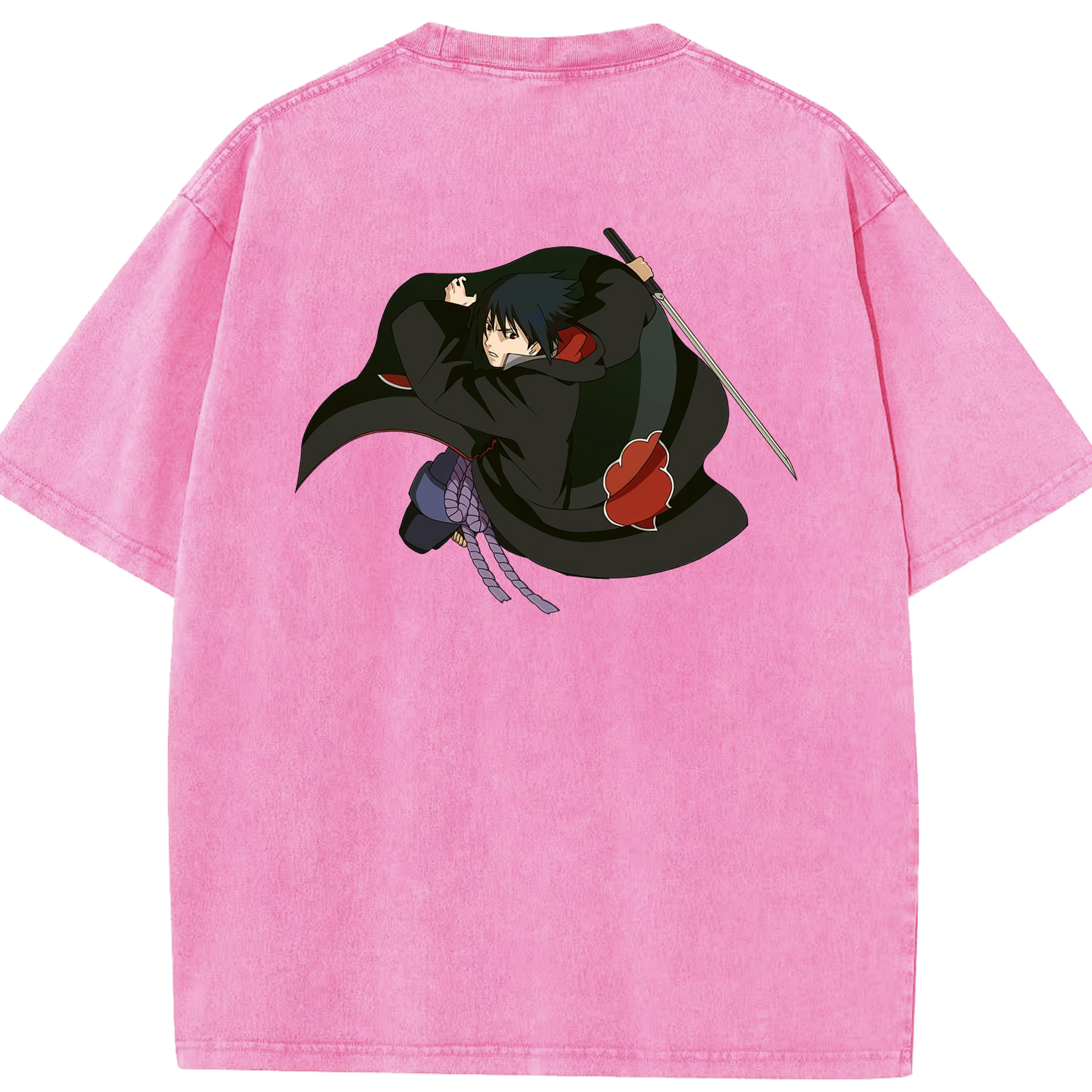 （画像用） NARUTO -ナルト- うちは サスケ Uchiha Sasuke 綿100% ヴィンテージ風 半袖Tシャツ（背面プリント）